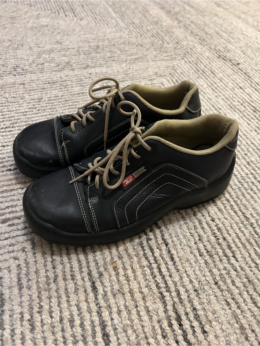 Vintage Diesel Black Leather Low Top Sneakers Sz 41 EU | US 8 Chunky Y2K Mens
